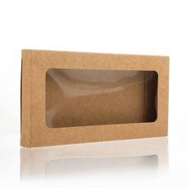 Boite en papier kraft à fenêtre avec feuille PET insérée 10 x 2.1 x 13.8cm (25 Pièces) [WKRG313]