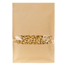Kraftbeutel 15.2x22.9cm Braun mit Fenster | Industriell Kompostierbar & Heißsiegelfähig (100 Stück) [KHS69W]