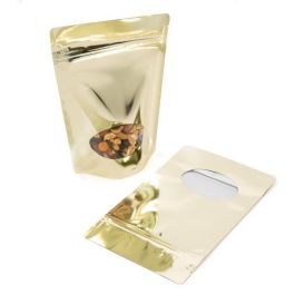 Sachet Doypack Or avec Fenêtre Ovale 13x7x20.5cm | 113 Grammes (100 pièces) [ZBGMO3SG]