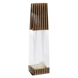 Sachet SOS imprimé avec rayures marron/crème 5.1x4.8x24.1 cm, (100 pièces) [G1BNC]