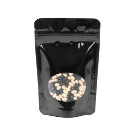 Doypack noir avec fenêtre 10.2 x 6 x 15.2 cm (57 g) (100 Pièces) [ZBGO2B]