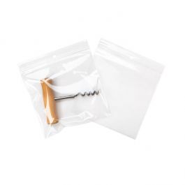 Sachet zip à transparence cristalline 100 microns avec trou pour suspension 12,7x12,7cm (100 pièces) [Z4R55]