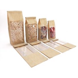 Blockbodenbeutel braun Kraftoptik 60my+Fenster 12+7x33cm (50 Stk) [DV-D299883]