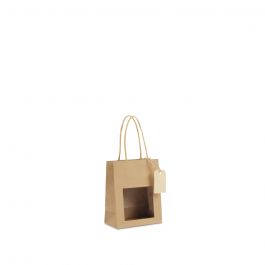 Sacs cadeaux avec fenêtre et étiquette 11,5+6,4x14,5cm Kraft (100 pièces) [FP-DPT097]