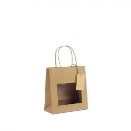 Sacs cadeaux avec fenêtre et étiquette 18+8x19cm Kraft (100 pièces) [FP-DPT098]