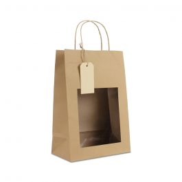 Sacs cadeaux avec fenêtre et étiquette 22+12x32cm Kraft (100 pièces) [FP-DPT099]