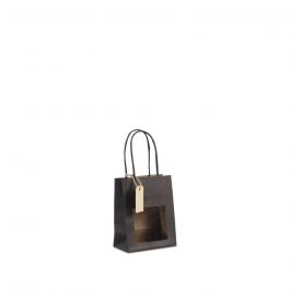 Sacs cadeaux avec fenêtre et étiquette 11,5+6,4x14,5cm noir (100 pièces) [FP-DPT100]