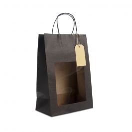 Sacs cadeaux avec fenêtre et étiquette 22+12x32cm noir (100 pièces) [FP-DPT102]