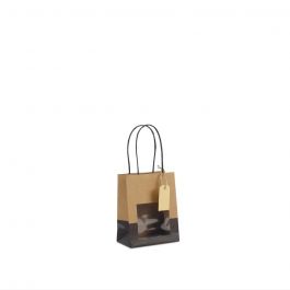 Sacs cadeaux avec fenêtre et étiquette 11,5+6,4x14,5cm kraft/noir (100 pièces) [FP-DPT112]