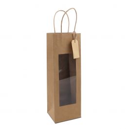 Sacs cadeaux avec fenêtre et étiquette 12+10x35cm Kraft (100 pièces) [FP-DPT121]