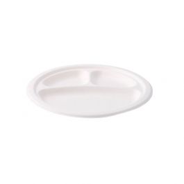 Plateau de menu en canne à sucre Ø 22 cm, 3 compartiments, rond (500 pièces) [GB-DTW01465]