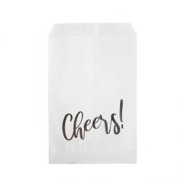 Papier Klappenbeutel Weiß mit Silber "Cheers" 12,7x20,3 cm (100 Stück) [GPB58SCH]
