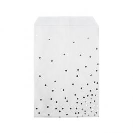 Papier Klappenbeutel Weiß mit Silber Punkte 12,7x20,3 cm (100 Stück) [GPB58SD]
