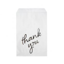 Papier Klappenbeutel Weiß mit Silber "Thank You" 12,7x20,3 cm (100 Stück) [GPB58ST]