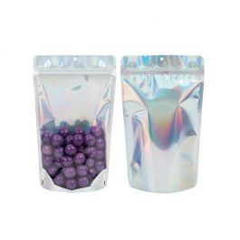 Pochettes Doypack transparentes/ridescentes/holographiques 17,1 x 8,9 x 28,6 cm avec trou de suspension (25 pièces) [ZBGH4C]