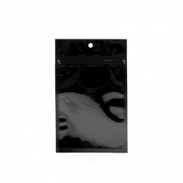 Sachet zip haute barrière avec trou de suspension noir métallisé 9.2x12.7 cm (100 pièces) [HZBB4MB]