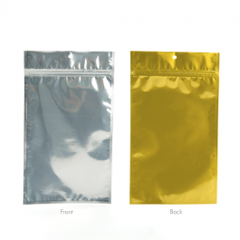 Sachet zip haute barrière avec trou de suspension et dos or métallisé 9.2x12.7 cm (100 pièces) [HZBB4CG]