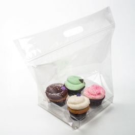 Cupcake Tragetaschen mit Verschluss für4 Stück (+ Einsatz) 10,2 x 7,8 x 15,2cm (100 Stück) [CZHB2]