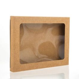Boite en papier kraft à fenêtre avec feuille PET insérée 10.2 x 1.4 x 13.8cm (25 Pièces) [WKRG271]