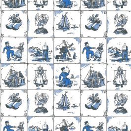 Rouleau Papier Cadeau Kraft Blanc Dessin Porcelaine Hollandaise (1 pièce) [FP-IO2005]