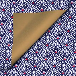 Rouleau Papier Cadeau Couché Dessin Floraison Bleu/Rouge (1 pièce) [FP-IO5193]