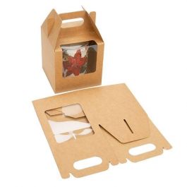 Boîte à poignée en papier kraft 10,2x10,2x10,2 cm avec fenêtre (25 pièces) [WKRG57]