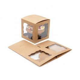 Boite en kraft avec fenètres sur 3 cotés 7.5x7.5x7.5 cm (25 pieces) [WKRG345)