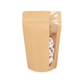 Standbodenbeutel mit Vertikalem Fenster Kraft 13x7.9x20.6 cm (100 Stück) [ZBGV3K]