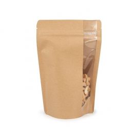 Stand Up Zipper Pouch w/ Vertical Window Kraft 14.9x8.9x23.2 cm (100 pieces) [ZBGV7K]