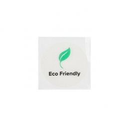 Sticker Rund "Eco Friendly" (Klar mit Grün Blatt & Schwarz Text) 2,5 cm (1 Blatt) [LS1ECO]