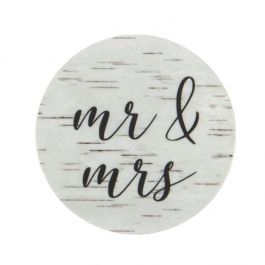 Sticker Rund "Mr. & Mrs." (Holz mit Grau Print) 3,8 cm (1 Blatt) [LS1HBMM]