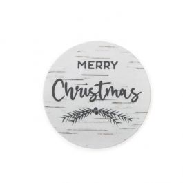 Sticker Rund "Merry Christmas" (Weiß Birch mit Grau Text) 3,8 cm (1 Blatt) [LS1HMC]
