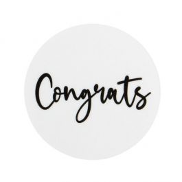 Sticker Rund "Congrats" (Weiß mit Schwarz Text) 3,8 cm (1 Blatt) [LS1HWC]