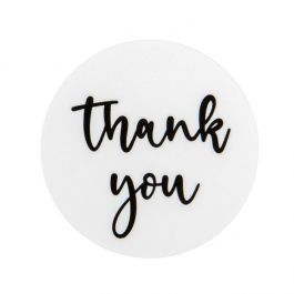 Sticker Rund "Thank You" (Weiß mit Schwarz Text) 3,8 cm (1 Blatt) [LS1HWTY]