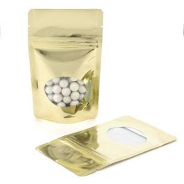 Doypack métallisé or avec fenêtre 7.9 x 5.1 x 13 cm (28 g) (100 Pièces) [ZBGMO1SG]
