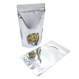 Doypack métallisé argenté avec fenêtre 17.1 x 8.9 x 28.6 cm (340 g) (100 Pièces) [ZBGMO4S].