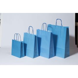Sac de course Bleu - Papier Kraft 90 grammes - 22+10 x 31 cm (50 pièces) [PAM2231BL]