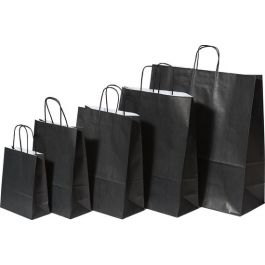 Sac de course Noir - Papier Kraft 90 grammes - 22+10 x 31 cm (50 pièces) [PAM2231BK]