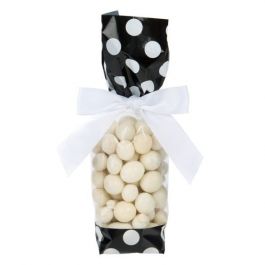 Sachet imprimé avec fond noir/pois blancs aux extrémités, 5.1x4.8x24.1 cm (100 pièces) [G1BW]