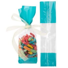 Sachet SOS imprimé transparent avec extrémités en bleu sarcelle 6.7x4.8x27.3 cm (100 pièces) [G2TL]