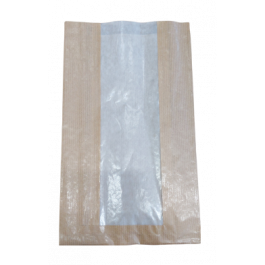 Seitenfaltenbeutel aus Papier mit Pergamin Fenster 15+5x25.5 cm (100 Stück) [PZKP152]