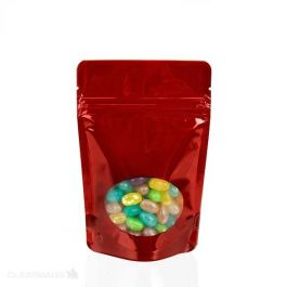 Doypack rouge avec fenêtre 10.2 x 6 x 15.2 cm (57 g) (100 Pièces) [ZBGO2R]
