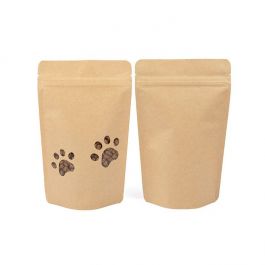 Stand Up Zipper Kraft Small Paw Prints Shaped Window 13x7.9x20.6 cm (25 pieces) [ZBGW3KP]