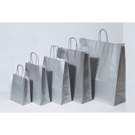 Sac de course Argent - Papier Kraft 90 grammes - 22+10 x 31 cm (50 pièces) [PAM2231SI]