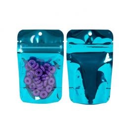 Standbodenbeutel Transparent/Blau 7.9x5.1x13cm | 28 Gramm mit Aufhängeloch (100 Stück) [ZBGB1AM]