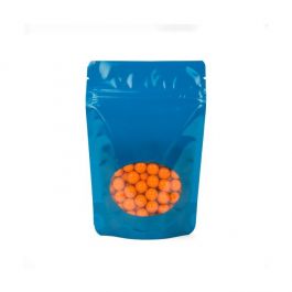 Doypack bleu avec fenêtre ovale transparente, 10.2 x 6 x 15.2 cm (57 g) (100 Pieces) [ZBGO2BL]