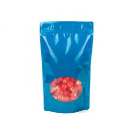Doypack bleu avec fenêtre ovale, 17 x 9 x 28.5 cm (340 g) (100 Pieces) [ZBGO4BL]