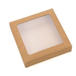 Boite en papier kraft à fenêtre avec feuille PET insérée 10.5 x 2.2 x 10.5cm (25 Pièces) [WKRG245]