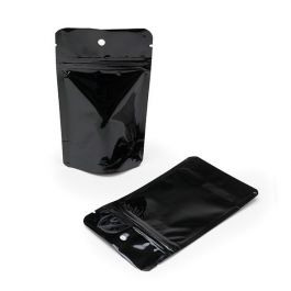 Doypack noir métallisé 7.9 x 5.1 x 13 cm (28 g) Trou Suspension Rond (100 Pièces) [ZBGM1BH]