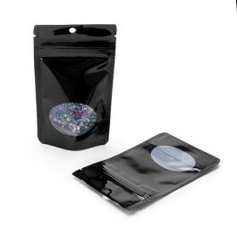 Doypack noir avec fenêtre 7.9 x 5.1 x 13 cm (28 g) Trou supension rond (100 Pièces) [ZBGO1BH]
